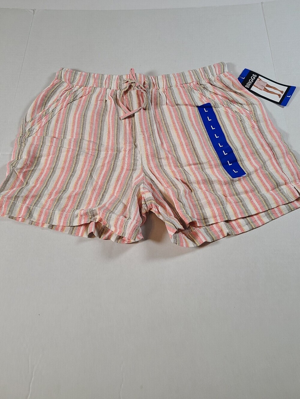 Briggs New York Women's Striped Shorts Large Elastic Waist NWT Linen Blend - Picture 2 of 12